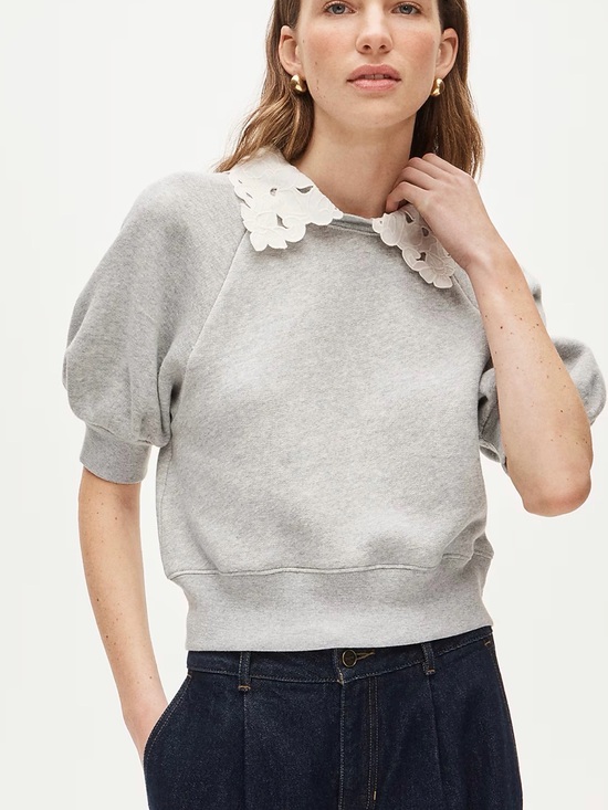 J. Crew Tops - J CREW XS Heritage terry puff-sleeve sweatshirt with eyelet collar CS610